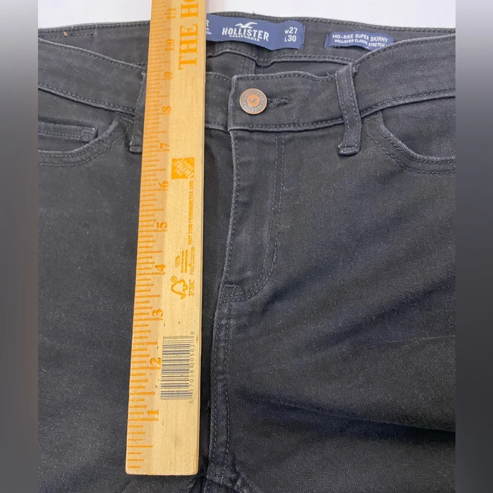 Hollister Distressed Mid Rise Super Skinny Classic Stretch Black Jeans size 5R - Picture 11 of 13